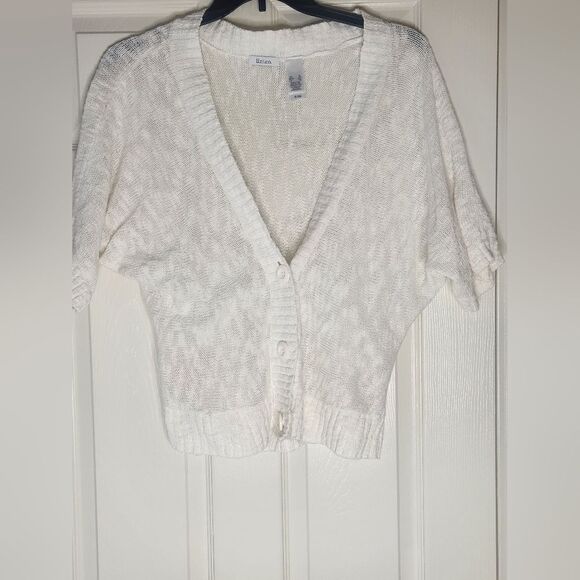 Liz&Co XL White LINEN Blend Knit Dolman Shrtslv Buttons Up Women’s Cardigan - Picture 1 of 12